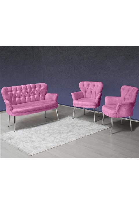 VIANEM Kollu Çay Seti 2 1 1 Balkon Ofis Cafe Bahçe Koltuk Takımı  Krom Metal Ayak