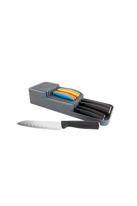 ZUZU MADE Iki 2 Sıralı Bıçaklık, Çekmece Içi Bıçak Düzenleyici Stand Gri Antrasit