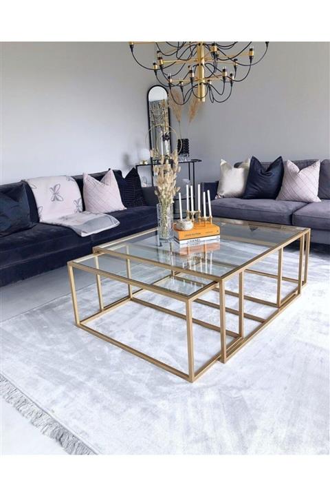 alkametal Orta Sehpa 3 Lü Orta Sehpa Gold Orta Sehpa