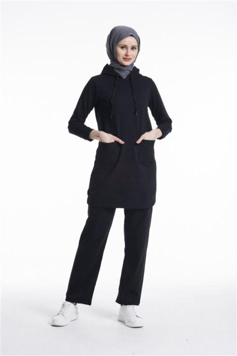CNG MODA Kadın Cift Cepli Hastane Modeli Siyah Eşofman Takımı