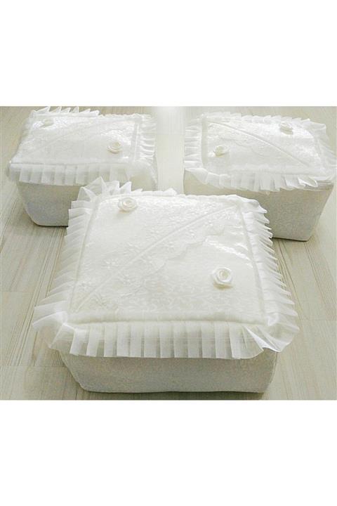 DİLEX İğne Oyalı Ekru Hurç 3'lü Set