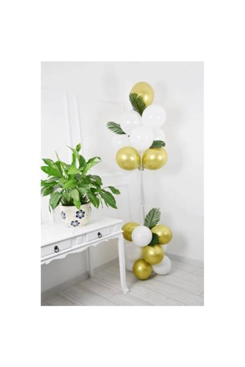 Partimarket Balon Standı 11 Li Balon Demeti Gold Beyaz Yaprak