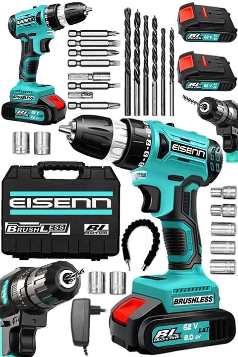 Eisenn Germany Technology Brushless Kömürsüz Blx-motor 58 V 8 Ah Samsung Çift Akülü Matkap + Usta Seti