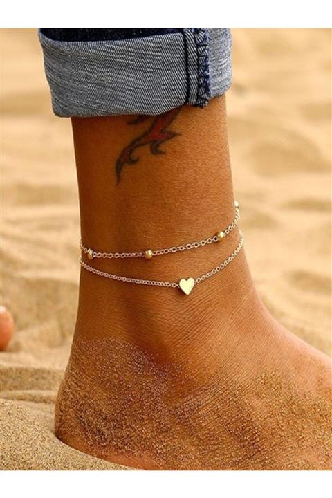 Fenomenya Kararmaz Altın Renk Kalpli Halhal Seti