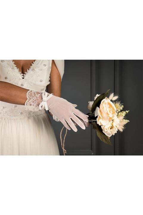 EDDA GELİN AKSESUARLARI Beyaz Dantel Bilek Gelin Eldiveni