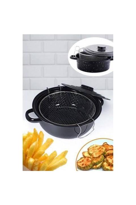 Essen Siyah Kapaklı Emaye Cips Fritöz Kızartma Tenceresi