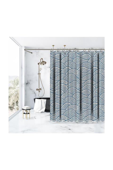 Henge Home Sulu Boya Etkisi Mavi Beyaz Desenli Duşperdesi