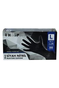 HasPet Pudrasız Siyah Nitril Eldiven Büyük Boy (L) Large 100 Lü Paket