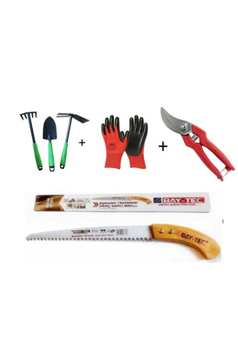 Wilma Secret Hobi Bahçe El Aletleri 6 Parça Set Budama Testere Eldiven Bağ Makası Çapa -tırmık- Kürek Seti