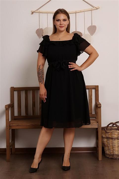 MACFLY Büyük Beden Volanlı Trend Şifon Elbise