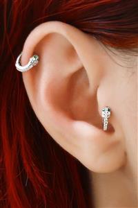Salyangoz Company Tam Tur Taşlı Yılan Model Halka Tragus Piercing 925 Ayar Gümüş