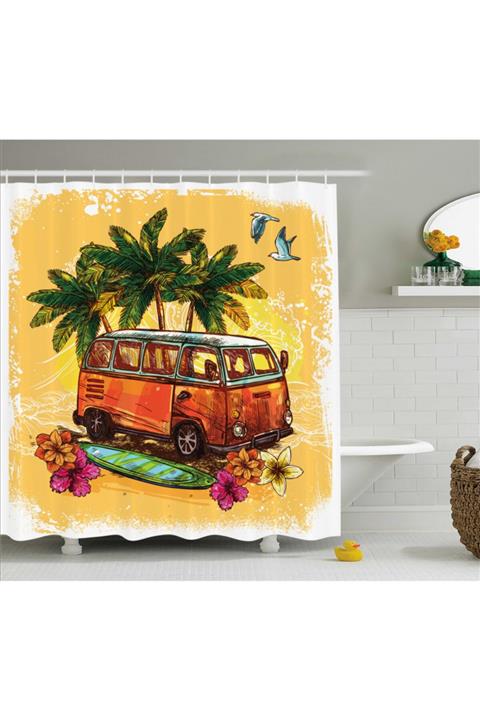 Orange Venue Ağaçlar Duş Perdesi Palmiye Ve Minibüs