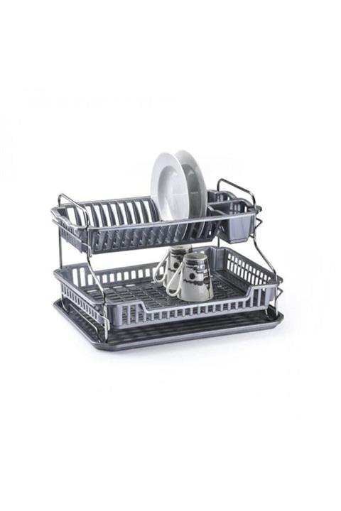 Lalezar 2 Katlı Tabaklık Bulaşık Sepeti Bulaşıklık Lzr-509 - Gri