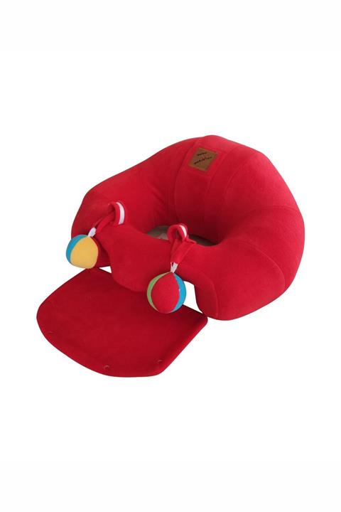 BEBEYATMAZ Çıngıraklı Kırmızı Bebek Oturma Destek Minderi Bebek Koltuğu