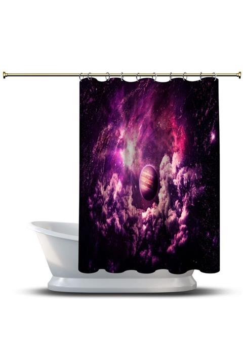 AssosHome Banyo Duş Perdesi Tasarım Dekor Düş Manzara Gökadası Pembe Bulut Dijital Baskılı En 175 Cm