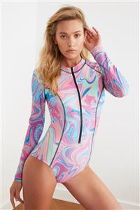 TRENDYOLMİLLA Fermuar Detaylı Surf Temalı Mayo TBESS21MA0034
