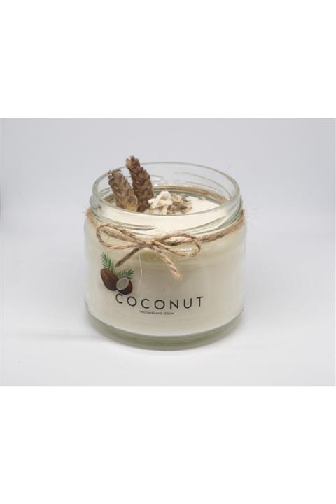 COCONUT HandMadeDesign Doğal Soya Kavanoz Mum-karabaş Otu Ve Lavanta-şeftali Kokulu