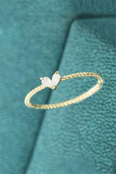 LOTUS GÜMÜŞ Minimal Kalp Damla 14k Rose Gold Kaplama Ayarlanabilir Ölçü Yüzük