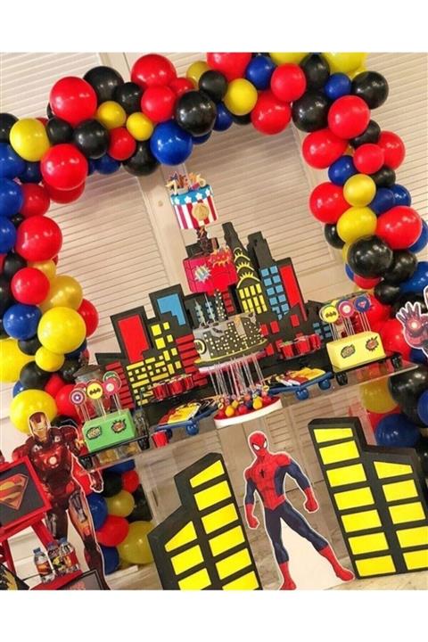 MAVİ PARTY Spiderman Konsept Doğum Günü Balon Ve Balon Zinciri Örümcek Adam 60 Adet