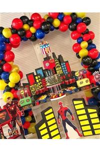 MAVİ PARTY Spiderman Konsept Doğum Günü Balon Ve Balon Zinciri Örümcek Adam 60 Adet