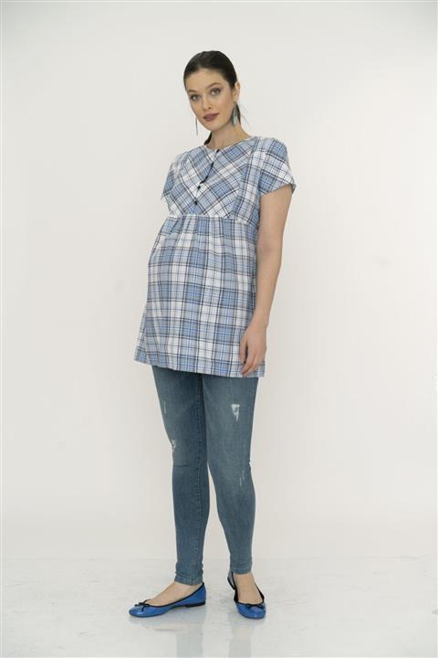 Işşıl 3007- Emzirme Detay Pamuk Ekose Hamile Bluz