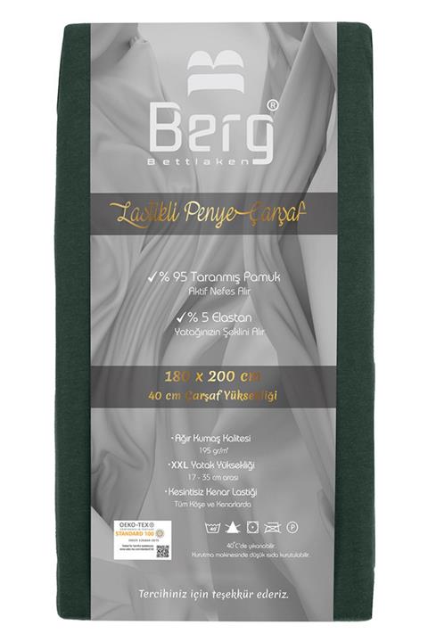Berg Bettlaken 180x200 +35 cm Yükseklik Lastikli Lüks Penye Pamuklu Çarşaf Yeşil