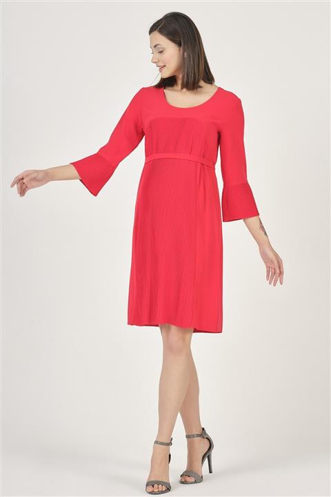 BUSA Kadın Kırmızı Pileli Hamile Abiye Elbise