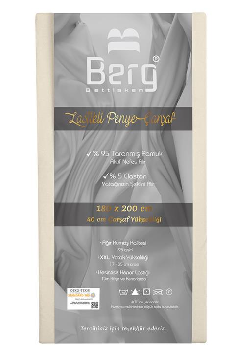 Berg Bettlaken 180x200 +35 cm Yükseklik Lastikli Lüks Penye Pamuklu Çarşaf Krem