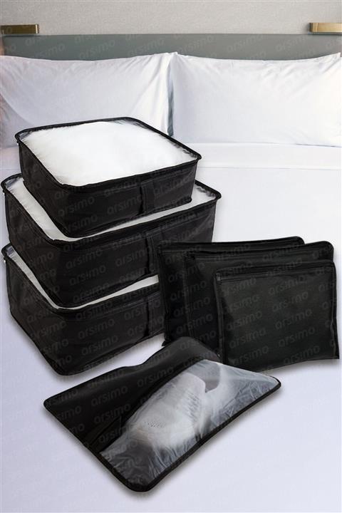 Arsimo Lüks 7 Parça Bavul Dolap Eşya Düzenleyici Pencereli Organizer Set Siyah
