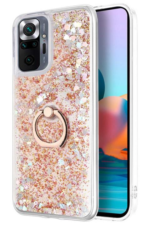 Xiaomi Redmi Note 10 Pro Kılıf Yüzüklü Standlı Korumalı Şeffaf Simli Pullu