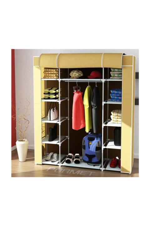 PORMET Çelik Profil Çift Yandan Raflı Bez Gardrop Bej