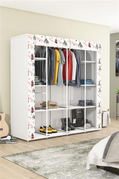 BYDAMAT Geniş Hacimli Çift Askılı Bez Dolap Istanbul Temalı