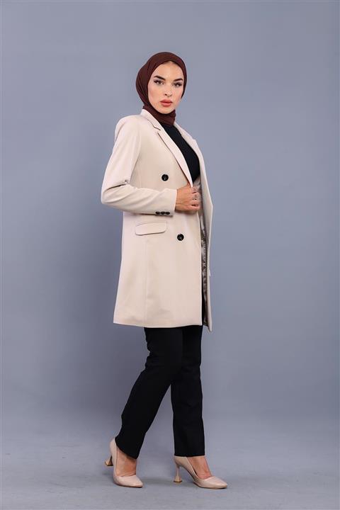 nurneva Blezar Model Uzun Ceket Beyaz