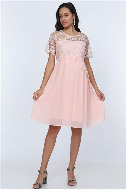 Görsin Hamile Görsin Dantel Detaylı Şifon Hamile Elbise