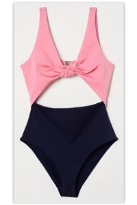 DEEP BEACH Db20097m Neon Pembe-siyah Önü Açık Fiyonklu Kaplı Mayo
