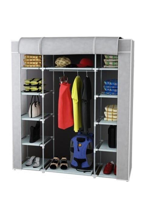 VegaPazar Bez Dolap Çift Yandan Raflı Gri Kaliteli Plastik Profil