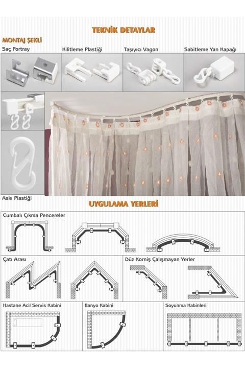 GÖRGÜN Esnek Oryantal Kıvrılıp Bükülen Perde Rayı Korniş 8 Mt