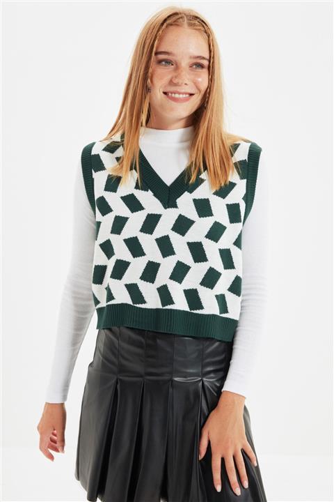 TRENDYOLMİLLA Yeşil V Yaka Triko Süveter TWOAW22BZ0074
