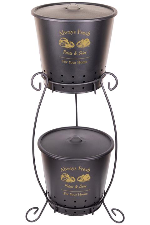Orvila 2 Katlı Metal Patates Soğanlık Kovası - Siyah