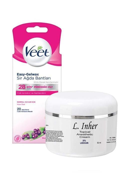 Veet Easy Gelwax Normal Cilt Soğuk Ağda Bandı Yüz Bölgesi 20'li Ve Topikal %25 Anestezi Kremi 50 Ml