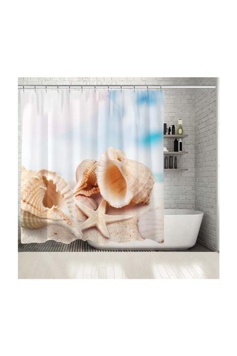 Henge Home Baskılı Duş Perde Kumsal Deniz Kabuğu Deseni