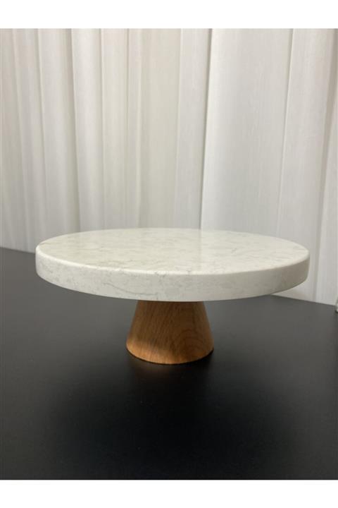 Gaios Design Mermer Pasta Kek Standı Ahşap Ayak