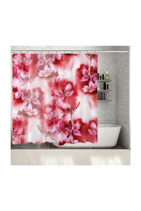 Henge Home Baskılı Duş Perde Sakura Çiçek Desenli