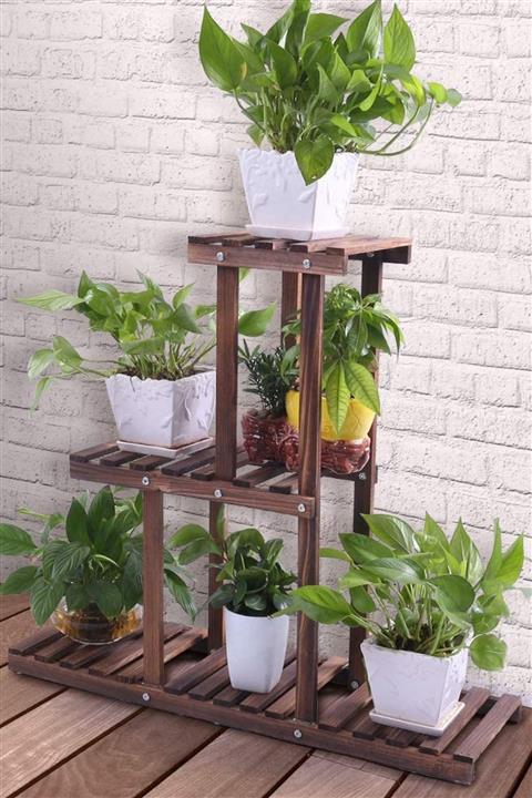 Happer Saksı Ahşap Saksılık Çiçeklik Ahşap Çok Katlı Dekoratif Saksı Standı Hpprç03