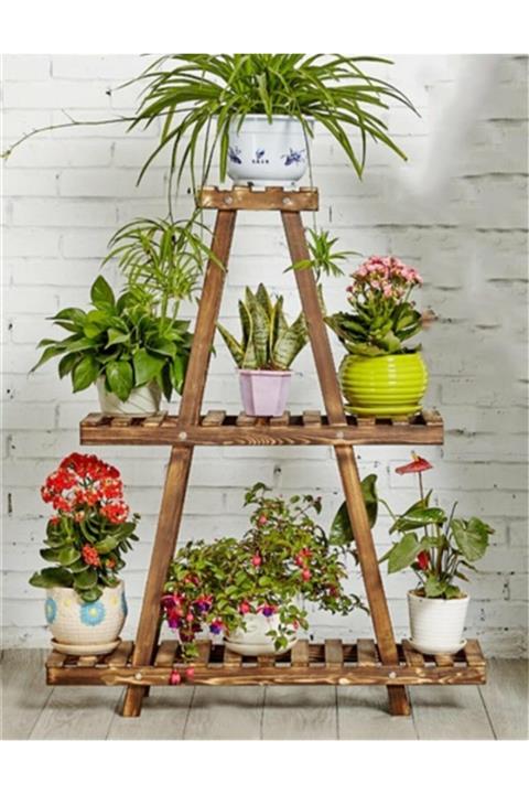 SEB AHŞAP Ahşap Saksı Standı 3 Katlı