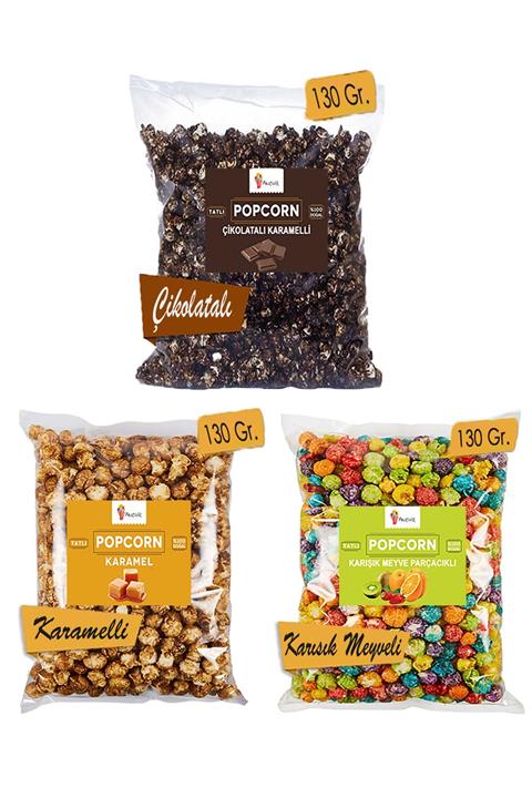 Festiva 3 Paket Mix Karışık Set Patlamış Mısır  Popcorn Karamelli Çikolatalı Karışık Meyve Parçacıklı