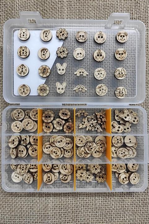 platin hediyelik 120 Adet Ahşap Resimli Bebe Düğme Seti Bebek Düğmesi