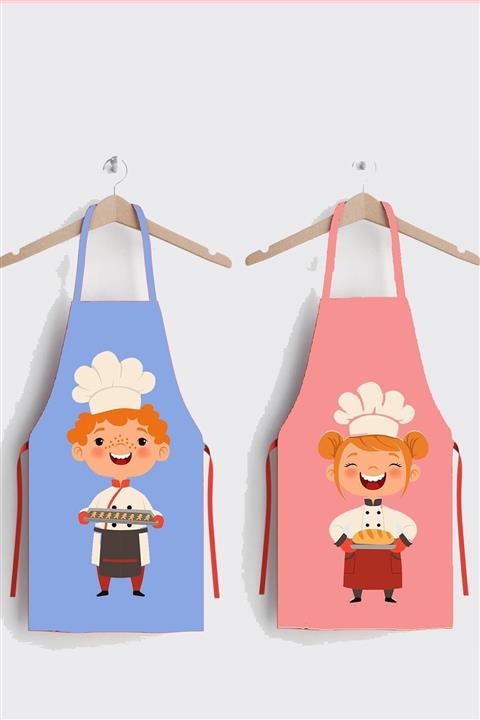 AYSHOME Pembe Mavi Sevimli Ikili Leke Tutmaz Kumaş Mutfak Önlüğü