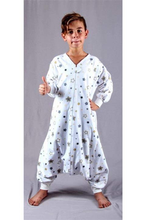 DİDABABY Kışlık Uzun Kollu (20-23 Derece Oda Sıcaklığı) Çift Kat Organik Pazen Yıldız Desenli Uyku Tulumu