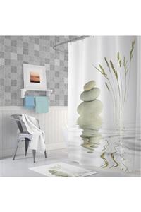 Zethome Tropik Stone And Reed Banyo Duş Perdesi Tek Kanat 1x180x200